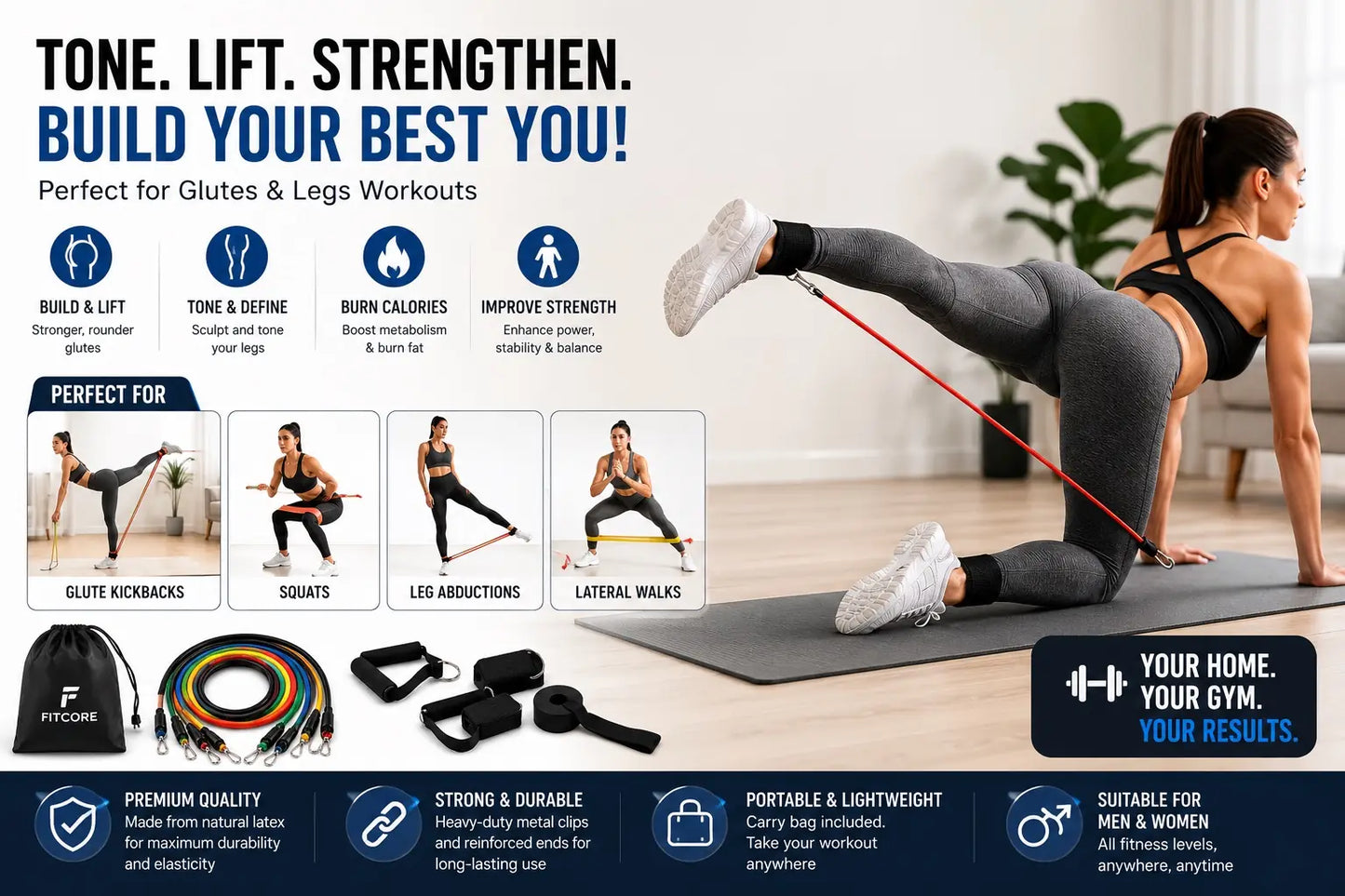 Premium Resistance Bands Set – Full Body Home Workout Kit