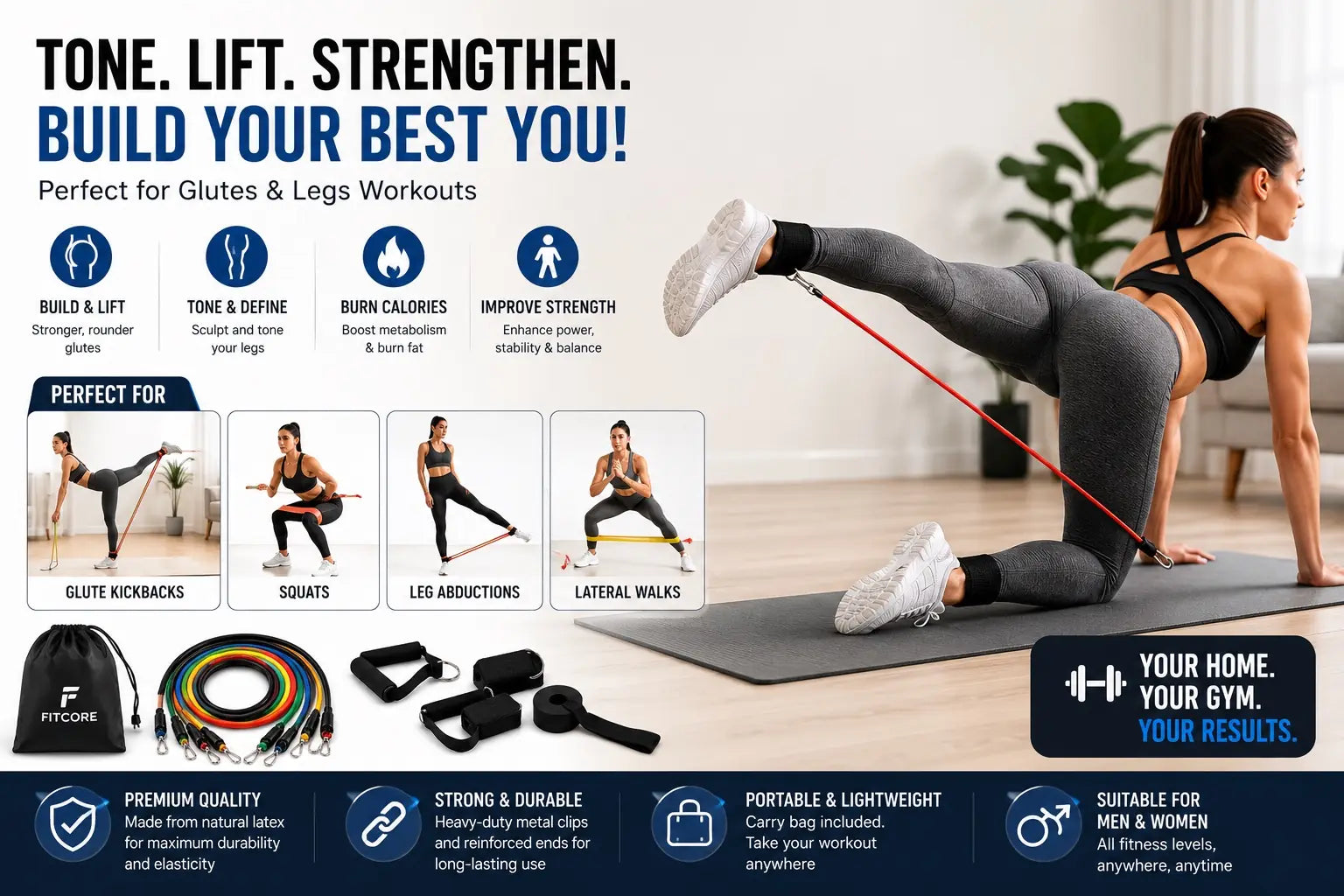 Premium Resistance Bands Set – Full Body Home Workout Kit